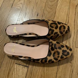 NWOT J.Crew Calf Hair Leopard Print Mules